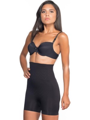 MiraLive Siyah Emay 2075 Yüksek Bel Desenli Double Kısa Paça Korse