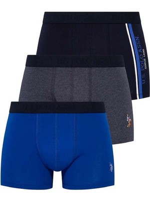 U.S. Polo Assn. Baskılı Pamuklu Likralı Erkek Boxer 3'lü Set Lacivert 80307