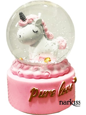 Narkissos Pembe Unicorn Pure Love Müzikli Işıklı Kar Küresi ( Orta Boy )