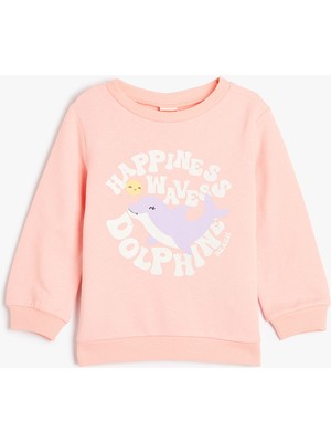 Koton Sweatshirt Yunus Baskılı Uzun Kollu Bisiklet Yaka Pamuklu