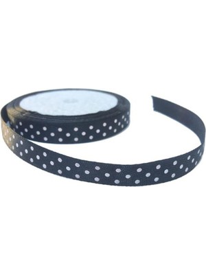 Depposite Saten Kurdele Puantiyeli Benekli Kurdele 1 cm - 10 m Siyah