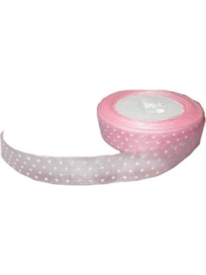 Depposite Organze Kurdele Benekli - Puantiyeli Kurdele 2 cm - 23 Metre Pembe