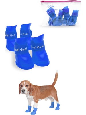 MUJGAN Silikon Su Geçirmez Kedi Köpek Ayakkabısı Mavi S Beden