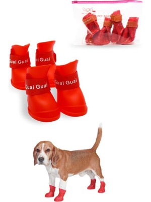 MUJGAN Silikon Su Geçirmez Kedi Köpek Ayakkabısı Kırmızı M Beden