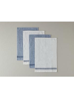 English Home Valeria Pamuk Bordürlü 4’lü Havlu Seti 30X45 cm Beyaz-Açık Gri-Mavi-Lacivert