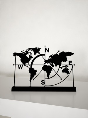 M&c Concept Dünya Haritası Metal Masa Süsü - Biblo - Siyah