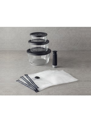 English Home Vacuum Pro Lock Cam 7 Parça Vakum Cihazlı Saklama Kabı Siyah