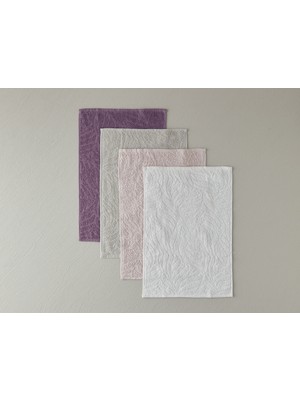English Home Sylvia Pamuk Jakarlı 4’lü Havlu Seti 30X45 cm Beyaz-Taş-Pembe-Koyu Mor
