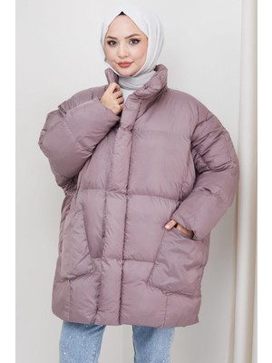 Haf Samina Oversize Torba Cep Şişme Mont Gül Kurusu HM2317