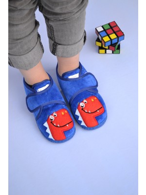 First Step Kırmızı Dinozor Nakışlı Saks Erkek Çocuk Cırt Cırtlı Panduf Yumuşak Tabanlı PANDUF-F-743