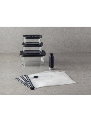 English Home Vacuum Pro Lock Cam 7 Parça Vakum Cihazlı Saklama Kabı Siyah