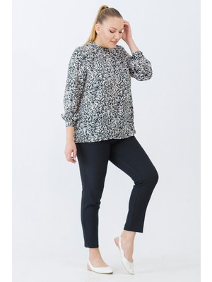 Even Plus Size Parlak Zebra Desen Büyük Beden Bluz 46 Beden