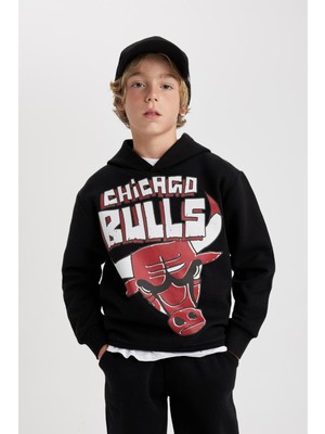 DeFacto Erkek Çocuk NBA Chicago Bulls Kapüşonlu Kalın Sweatshirt B4794A823WN