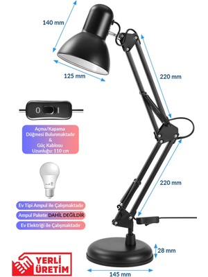 Moonlight Outdoor Masa Lambası Akrobat Yaylı Metal 360° Açılı Ayarlanabilir Hareketli Çalışma Masası Lambası Siyah