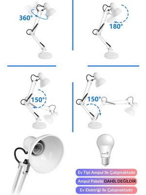 Moonlight Outdoor Masa Lambası Akrobat Yaylı Metal 360° Açılı Ayarlanabilir Hareketli Çalışma Masası Lambası Beyaz