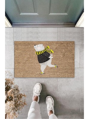 Stok Shop Dijital Baskı Kahverengi Patenli Mutlu Ayı Kapı Paspası K-3157