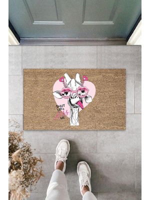 Stok Shop Dijital Baskı Kahverengi Gözlüklü Zürafa Paspas K-3006