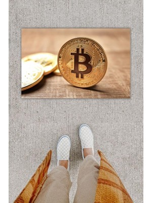 Stok Shop Dijital Baskı Dekoratif Bitcoin Pudra Kapı Önü Paspası K-1280