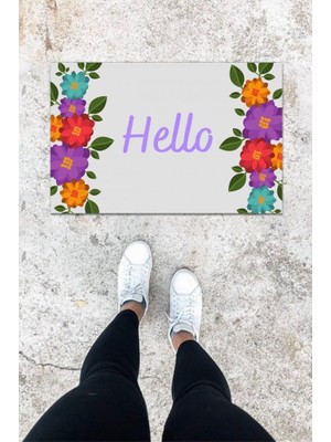 Stok Shop Dijital Baskı Açık Mavi Çiçek Desen Kapı Önü Paspası K-1002