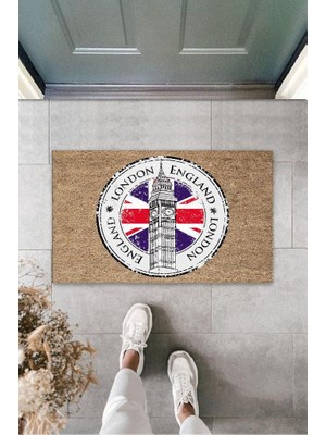 Stok Shop Dijital Baskı Bej London Saat Kulesi Paspas K-3150