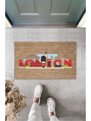 Stok Shop Dijital Baskı Kahverengi London Yazılı Asker Paspas K-3151