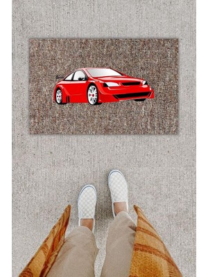 Stok Shop Dijital Baskı Dekoratif Spor Araba Kırmızı Kapı Önü Paspası K-1282
