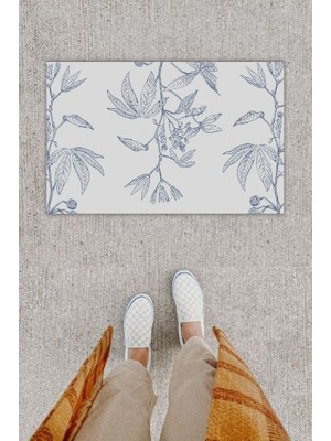 Stok Shop Dijital Baskı Dekoratif Salkım Çiçek Açık Mavi Kapı Önü Paspası K-1274