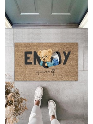 Stok Shop Bej Kapı Önü Paspası Enjoy Yourself Ayıcık Desen  K-3337