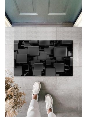 Stok Shop Dijital Baskı Siyah Dijital Küp Paspas K-3144