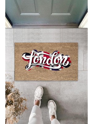 Stok Shop Dijital Baskı Bej London Bayrak Paspas K-3024