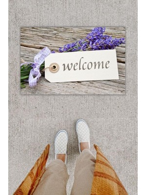 Stok Shop Dijital Baskı Dekoratif Welcome Bej Kapı Önü Paspası K-1252