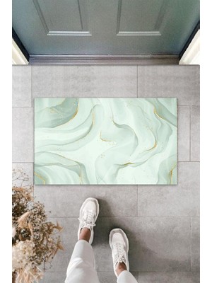 Stok Shop Dekoratif Dijital Modern Dalgalı Turkuaz Yeşil Kapı Paspası Dış Mekan Paspas K-3124