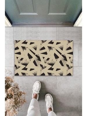 Stok Shop Dekoratif Dijital Baskı Kahverengi Geometrik Dış Mekan Paspas K-2096