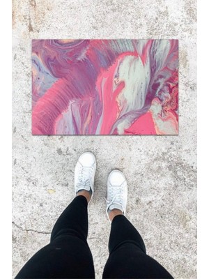 Stok Shop Dijital Baskı Renkli Ebru Desen Kapı Önü Paspası K-1038