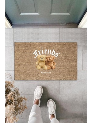 Stok Shop Bej Kapı Önü Paspası Friends Forever Ayıcık Desen  K-3356
