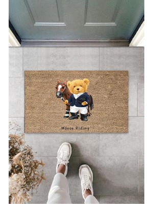 Stok Shop Dijital Horse Riding Ayıcık Bej Kapı Paspası Dış Mekan Paspas K-3184