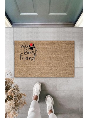 Stok Shop Dijital Baskı Kahverengi Patili My Best Friend Dekoratif Kapı Paspası K-2064