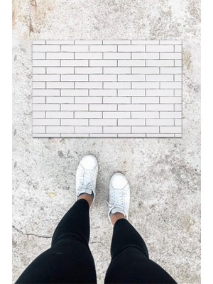 Stok Shop Dijital Baskı Beyaz Taş Duvar Desen Kapı Önü Paspası K-1061