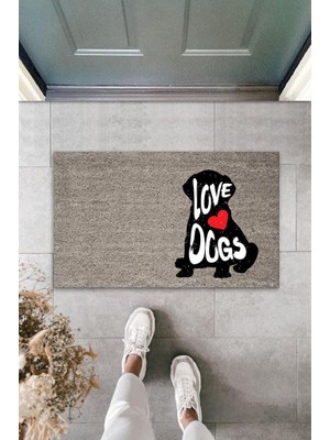 Stok Shop Dijital Baskı Gri Love Dogs Köpekli Dekoratif Kapı Paspası K-2071