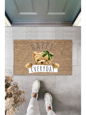 Stok Shop Kahverengi Kapı Önü Paspası Happy Everday Ayıcık Desen  K-3237