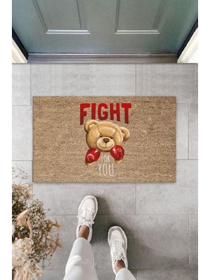 Stok Shop Bej Kapı Önü Paspası Fight For You Ayıcık Desen  K-3321