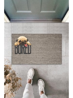 Stok Shop Dijital Baskı Gri Bored Köpekli Dekoratif Kapı Paspası K-2081