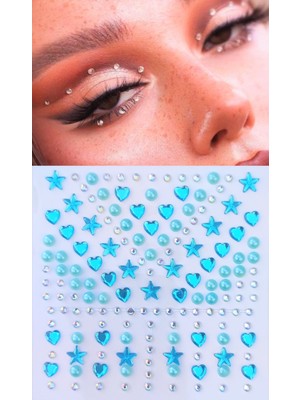 Giraffe Sticker Mavi Inci, Yıldız, Kalpli Model 159 Adet Işıltılı Yüz ve Vücut Taş