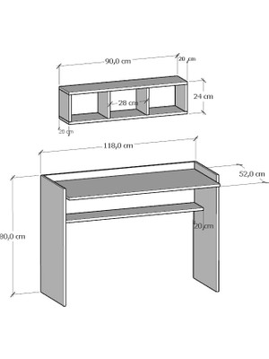 Moonlife 118 cm Sera Çalışma Masası Duvar Raflı Beyaz