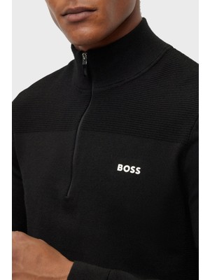 Boss Yarım Fermuarlı Yün Karışımlı Dik Yaka Regular Fit Kazak Erkek Kazak 50498560 001