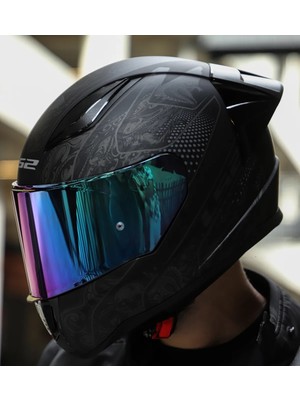 Ls2 Rapıd Race 2 Crypt Mat Siyah Motosiklet Kaskı Gökkuşağı Cam