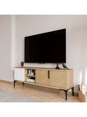 Alonex Home Tarz Sepet-Beyaz , 150 cm Tv Ünitesi , Tv Sehpası ,raflı Tv Ünitesi Konsol
