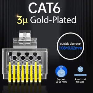 Cat6 3u 30 Adet Ampcom RJ45 Modüler Fiş, Cat6 CAT5E Ağ Konnektörleri Üzerinden Geçiş Utp 3/50μ Altın Kaplama 8P8C Ethernet Kablosu Için Sıkma Ucu (Yurt Dışından)