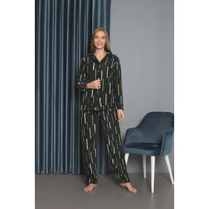Mutlu City Yeni Sezon Sonbahar/Kış Kadın Welsoft Polar Düğmeli Çizgili Kalın Pijama Takımı 33001