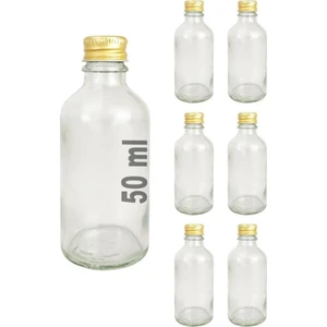 6’lı 50 ml Gold Metal Kapaklı Cam Zencefil Shot Şişesi Söz Nişan Hediyelik Kolonya Şişesi